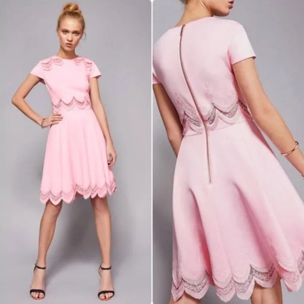 Ted Baker Rehanna Pink Cap Skater Mini Dress with Crew Neck